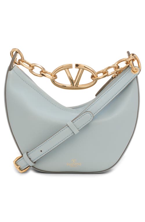 Shop Valentino Garavani Small Vlogo Moon Hobo Bag With Chain In Blue Porcellana