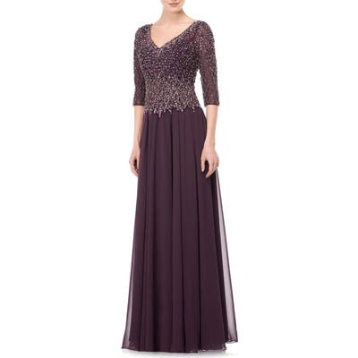 Marsoni Embellished Chiffon A-Line Gown, 2 (similar to 2) - Purple