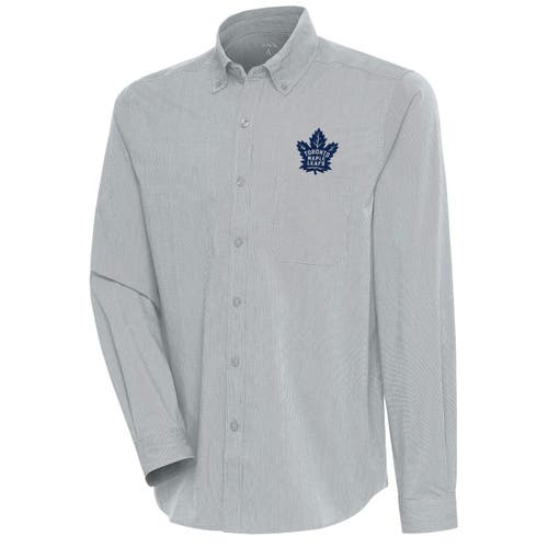 Men's Antigua Heather Gray Toronto Maple Leafs Compression Tri-Blend Button-Down Shirt