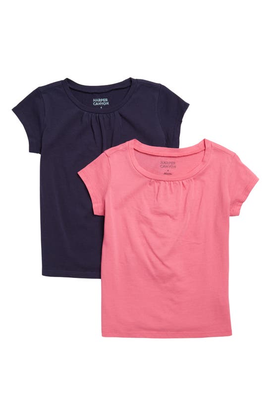 Harper Canyon Kids' Short Sleeve T-shirt In Pink Shock- Navy Peacoat Pack