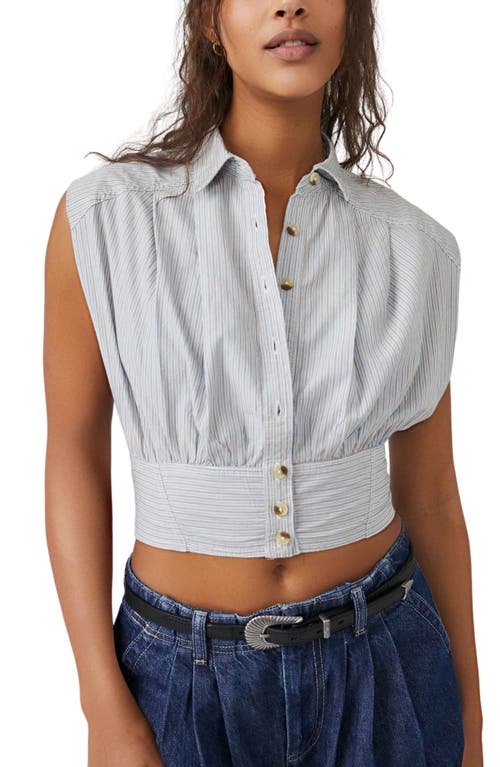 Free People Cassie Stripe Sleeveless Crop Shirt in Ivory Combo at Nordstrom, Size X-Large