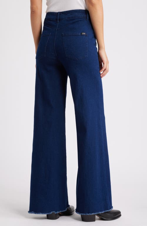Hue Raw Hem Wide Leg Pull-on Denim Pants In Midnight Rinse Wash