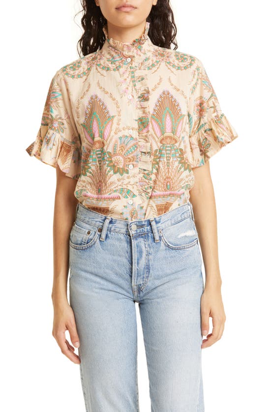 Mille Vanessa Ruffle Detail Cotton Blouse In Versailles