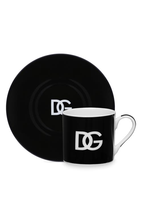 Dolce & Gabbana Dolce&gabbana Dg Logo Set Of 2 Espresso Cups & Saucers In Black