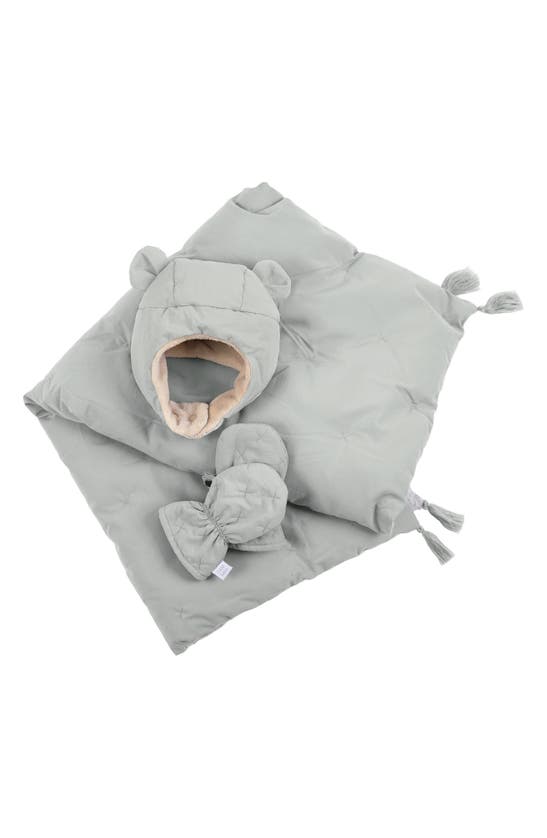 7 A.m. Enfant Babies' Hat, Mittens & Blanket Set In Bondi Blue