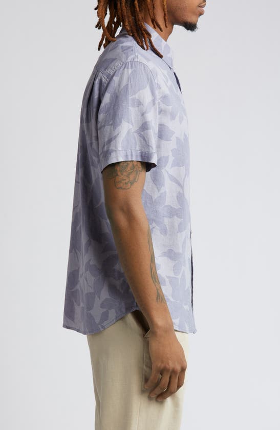 Shop Rails Carson Floral Print Short Sleeve Linen Blend Button-up Shirt In Garden Sands Orchid