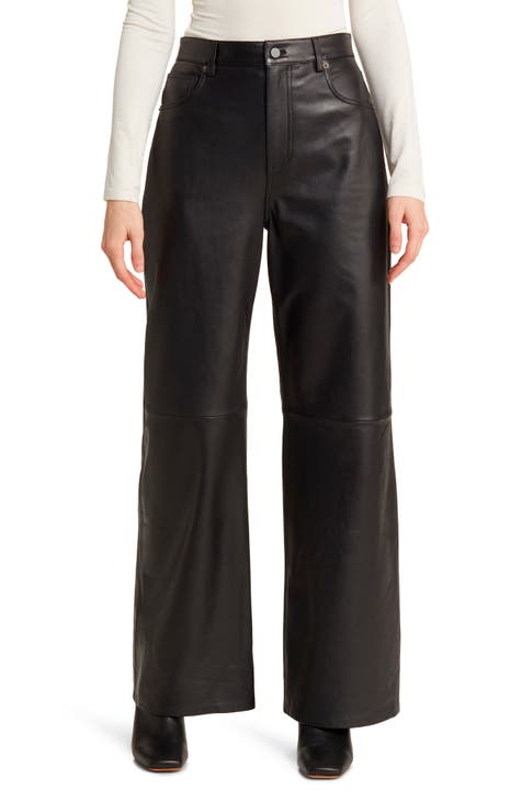 SAINT LAURENT Flared Leather Pants in Black