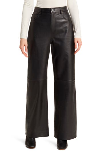 Shop Reformation Veda Cary Wide Leg Leather Pants In Black