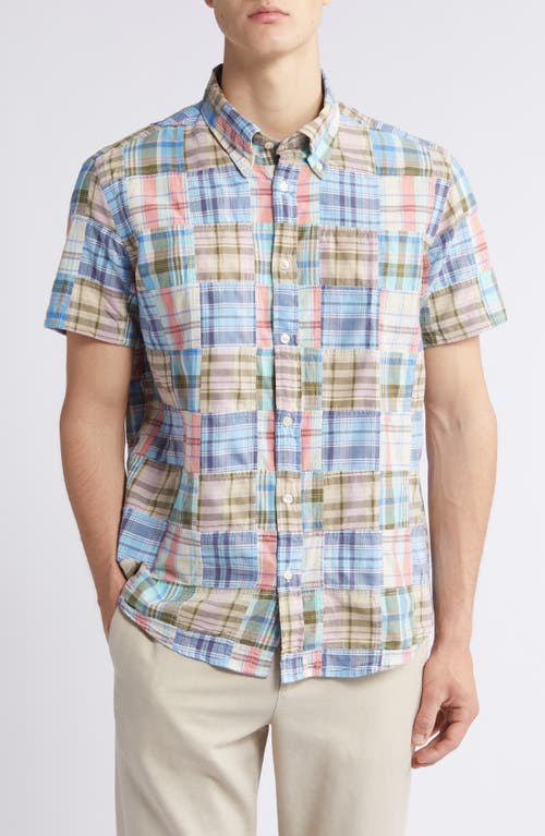 Brooks Brothers Regular Fit Plaid Patchwork Short Sleeve Cotton Madras Button-Down Shirt Pastel Multi at Nordstrom,