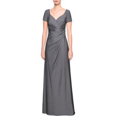 La Femme Sweetheart Neck Jersey Evening Dress, Grey