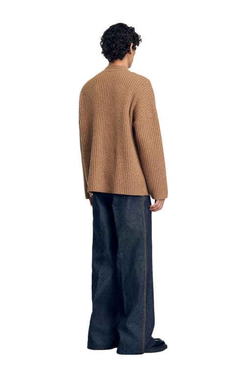 Shop Sandro Oversized Rib Knit Cardigan In Praline