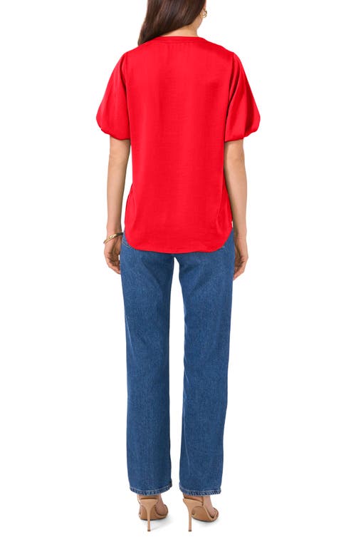 Shop Vince Camuto Hammered Satin Puff Sleeve Top In Bright Red