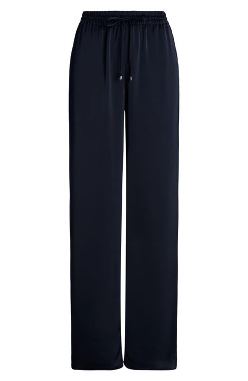 Shop Lauren Ralph Lauren Satin Charmeuse Wide Leg Pants In Lauren Navy