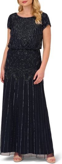 Adrianna papell v clearance neck beaded blouson gown