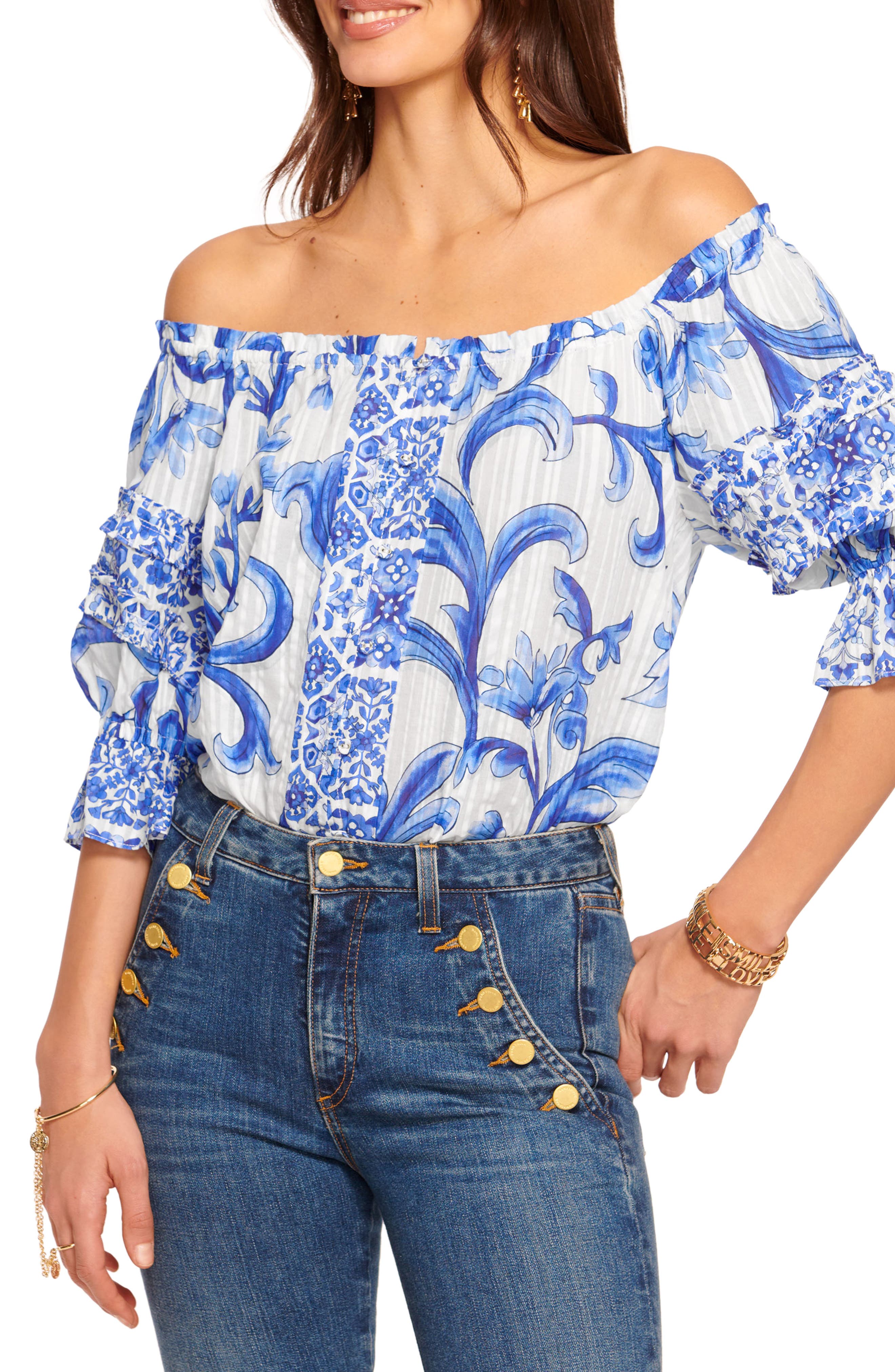 R13 Folded Shoulder Shirt in Blue