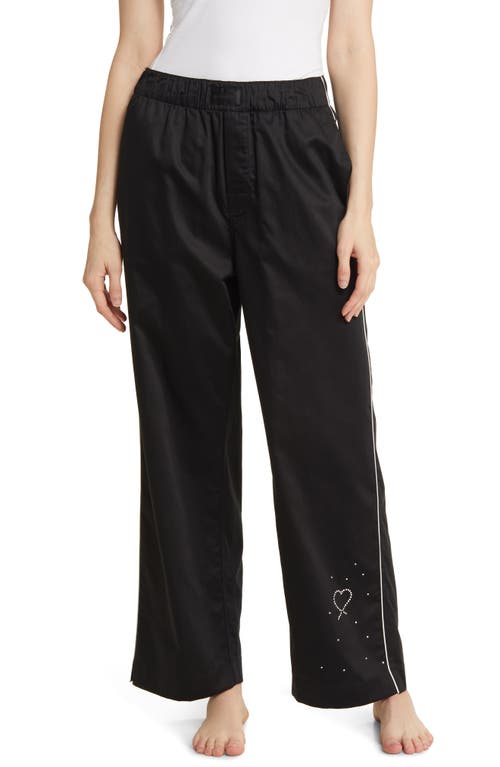 Gala Swarovski Crystal Embellished Cotton Sateen Pajama Pants in Black