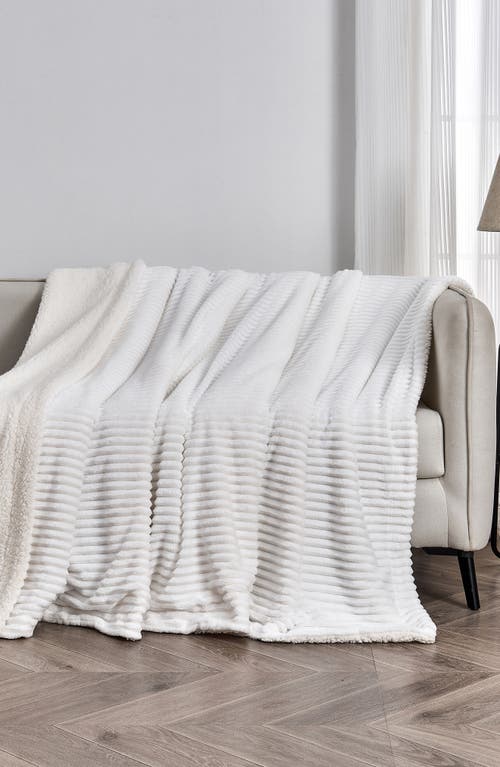 Woven & Weft Ribbed Faux Shearling Reversible Blanket In White
