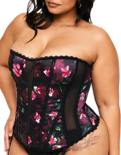 Adore Me Serene Corset & Thong Set In Floral Black