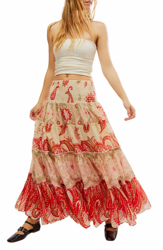 Shop Free People Super Thrills Print Tiered Maxi Skirt In Sage Combo