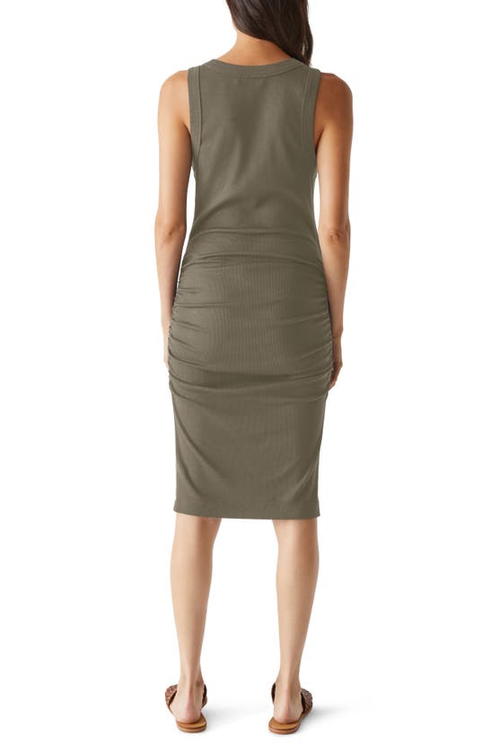 Shop Michael Stars Demi Ruched Tank Dress In Olive
