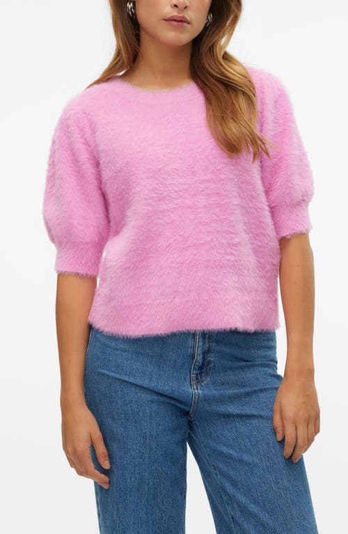 VERO MODA Alina Fuzzy Elbow Sleeve Sweater in Fuchsia Pink 