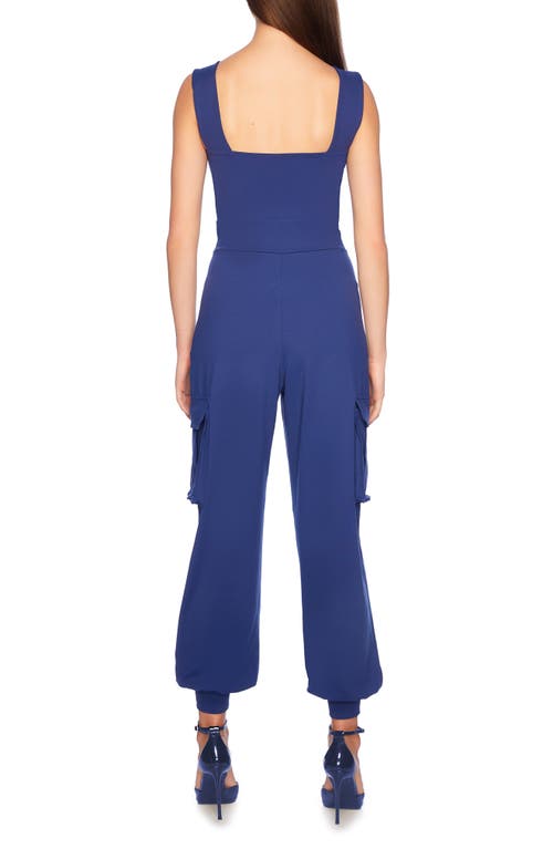 Shop Susana Monaco Square Neck Cargo Jumpsuit In Lake