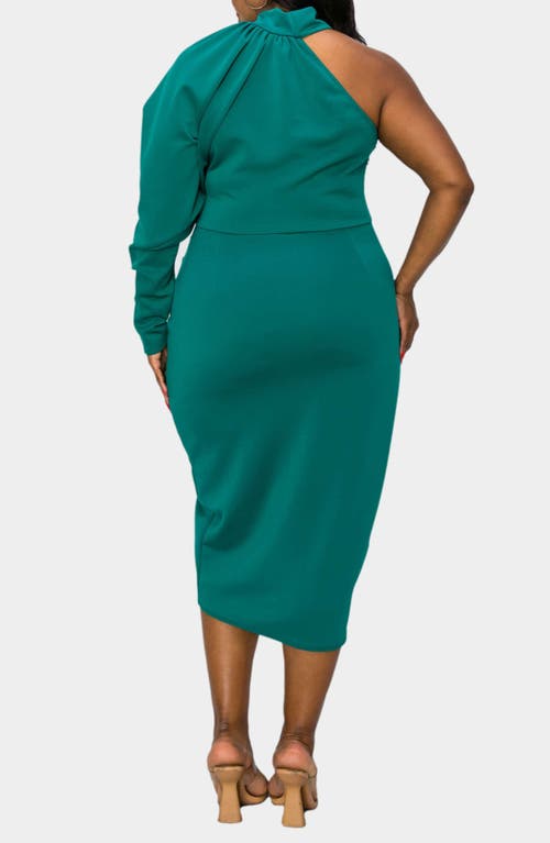 L I V D Gigi One-shoulder Long Sleeve Midi Dress In Emerald
