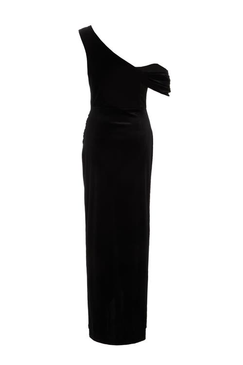 Shop Quiz Velvet Asymmetric Cowl Detail Maxi Dress In Black