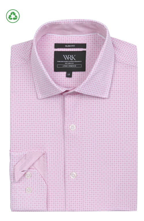 Shop Wrk W.r.k Slim Fit Flower Geo Print Recycled Performance Stretch Dress Shirt In White/pink