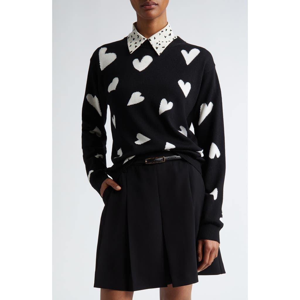 Max Mara Studio Arnold Heart Print Virgin Wool Sweater in Black