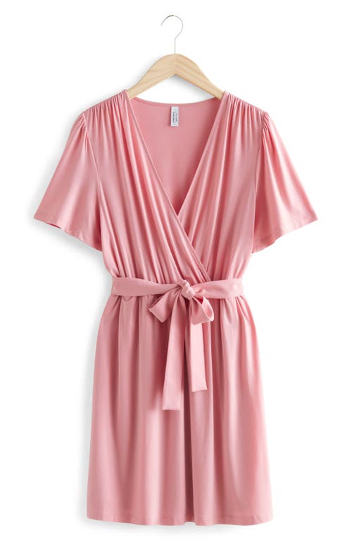 & Other Stories Belted Faux Wrap Minidress in Dusty Pink