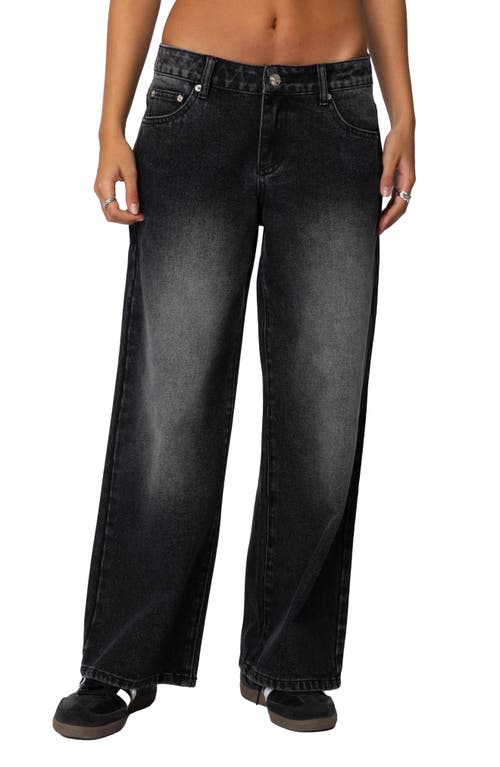 Shop Edikted Magda Low Rise Wide Jeans In Black-washed
