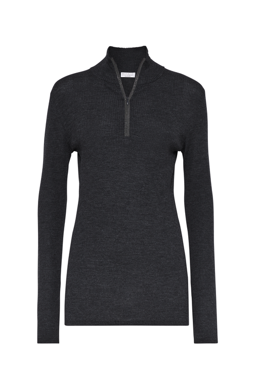 Brunello Cucinelli Virgin Wool-cashmere Rib-knit Sweater In Anthracite