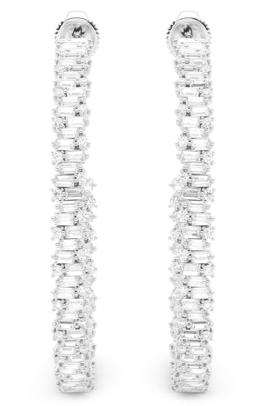 Hautecarat Baguette & Round Brilliant Lab Created Diamond Hoop Earrings In 18k White Gold
