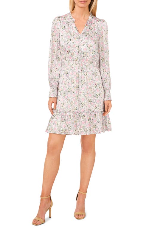CeCe Floral Smocked Ruffle Long Sleeve Dress New Ivory at Nordstrom,