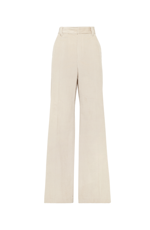 Shop Brunello Cucinelli Cotton Corduroy Loose Trousers With Monili In Beige