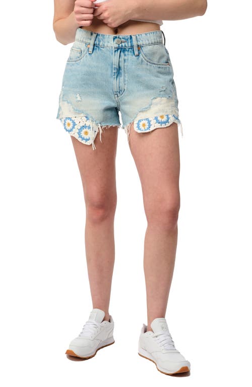 BLANKNYC The Barrow Crochet Detail Distressed Denim Cutoff Shorts All Out at Nordstrom,
