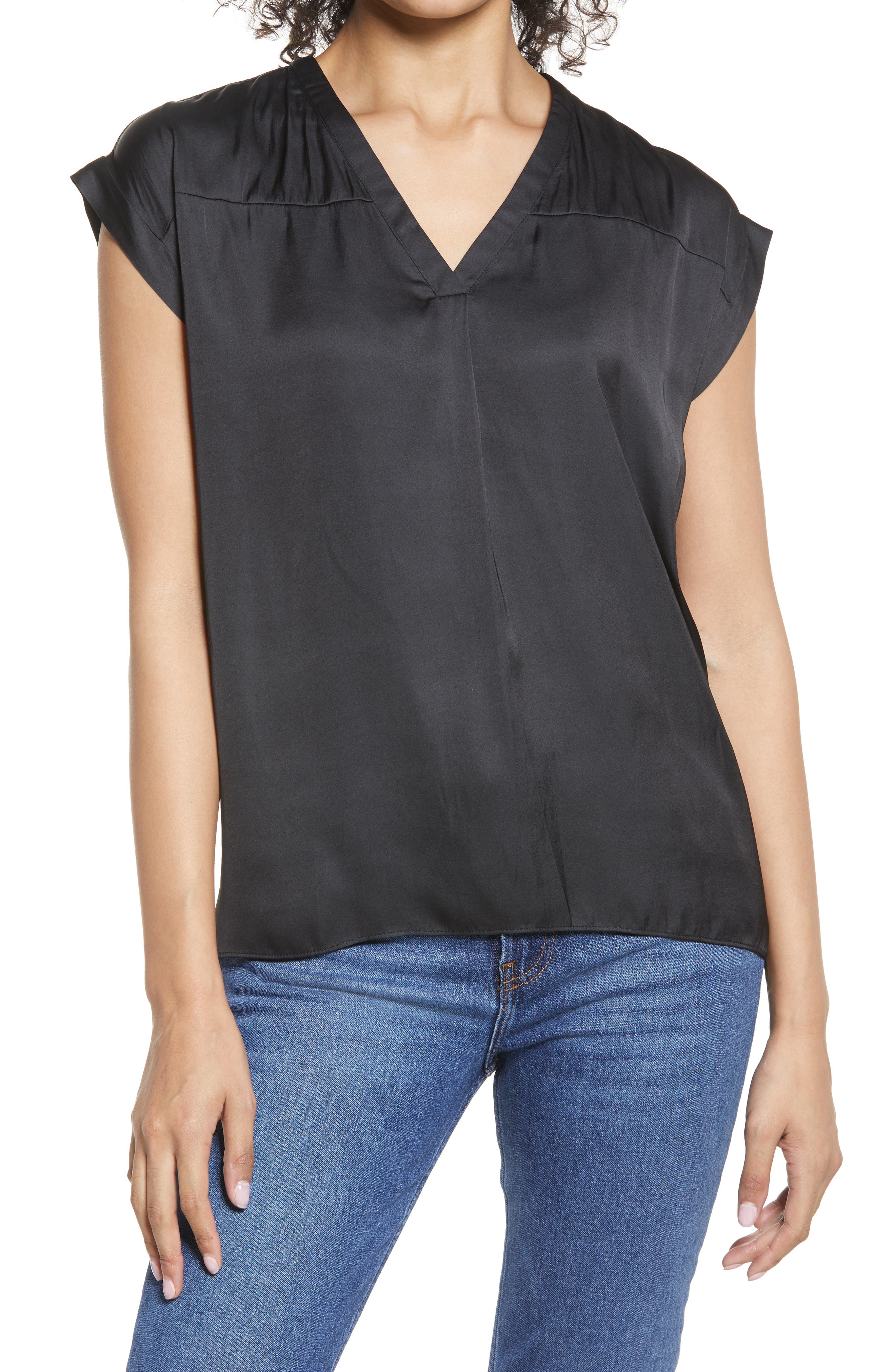 black satin v neck top