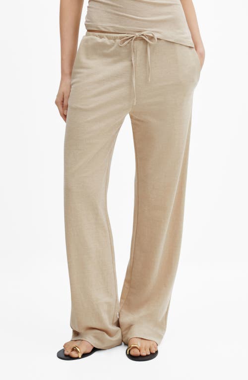 Mango Wide Leg Drawstring Pants In Beige