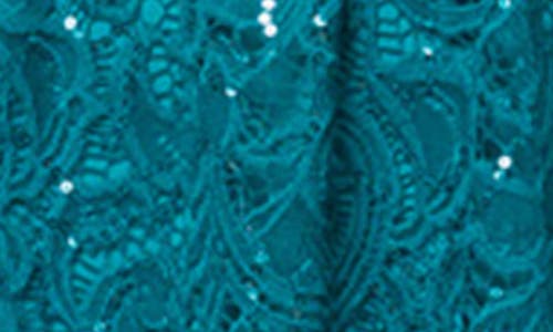 Kiyonna Stardust Sequin Lace Peplum Top In Teal Topaz