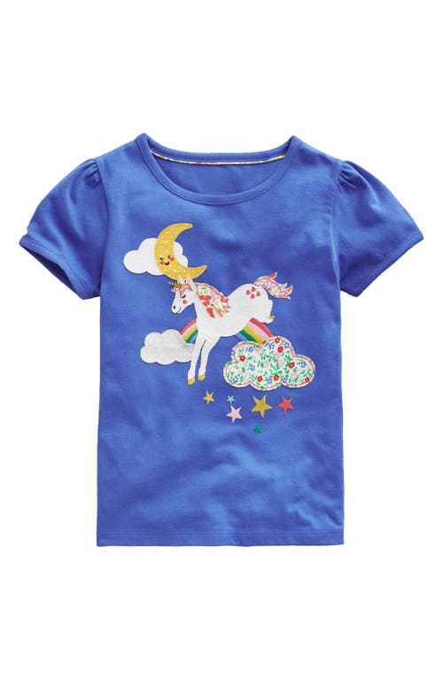 Mini Boden Kids' Unicorn Appliqué Cotton T-Shirt Bluejay at Nordstrom,