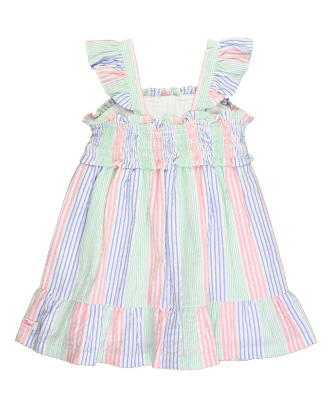Shop Rufflebutts Baby Smocked Flutter Strap Dress In Multi-color Seersucker