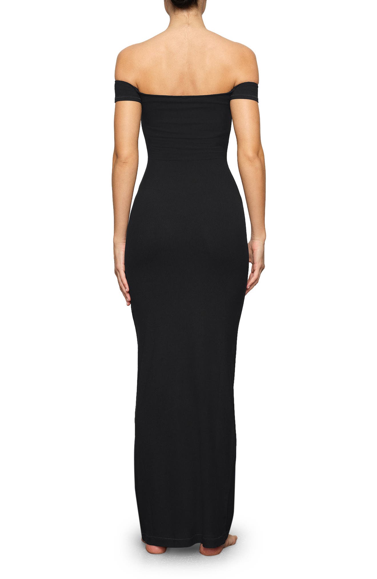 SKIMS Off the Shoulder Body-Con Nightgown in Onyx