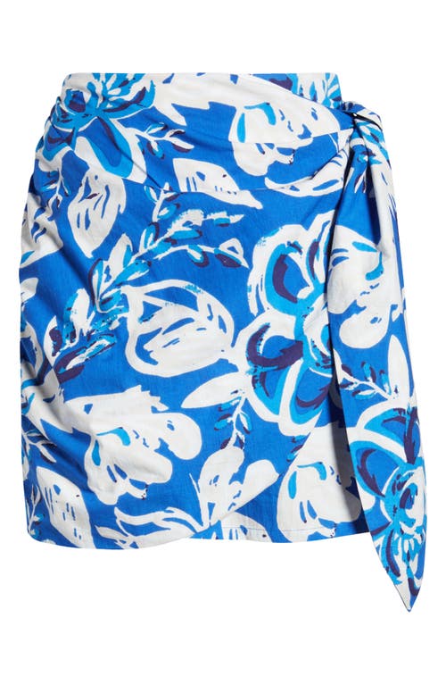 Shop Cleobella Serenity Floral Organic Cotton Poplin Wrap Miniskirt In Azure Print