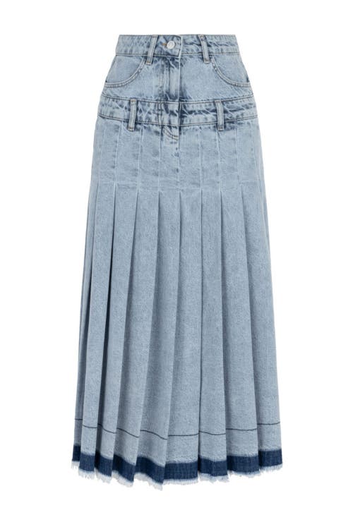 Shop Nocturne Pleated Long Denim Skirt In Blue