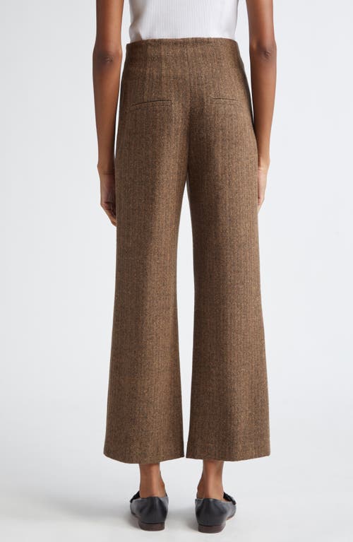 Veronica Beard Dova Tweed Herringbone Crop Wide Leg Pants In Camel/black