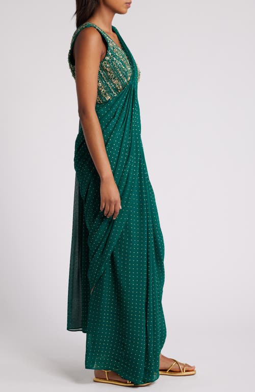 Shop Sani Zian Drape Saree In Emerald