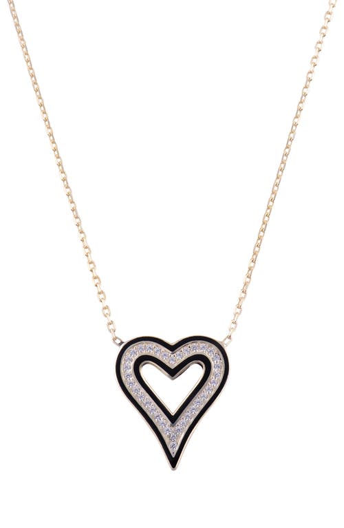 Enamel Heart Pendant Necklace in Gold /Black