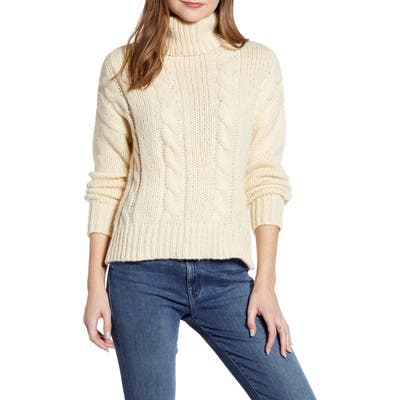 Ceny Cable Knit Turtleneck Sweater, White
