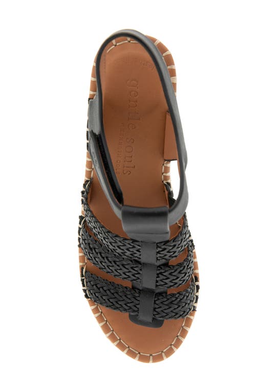 Gentle Souls By Kenneth Cole Caplin Slingback Espadrille Platform Wedge Sandal In Black Leather